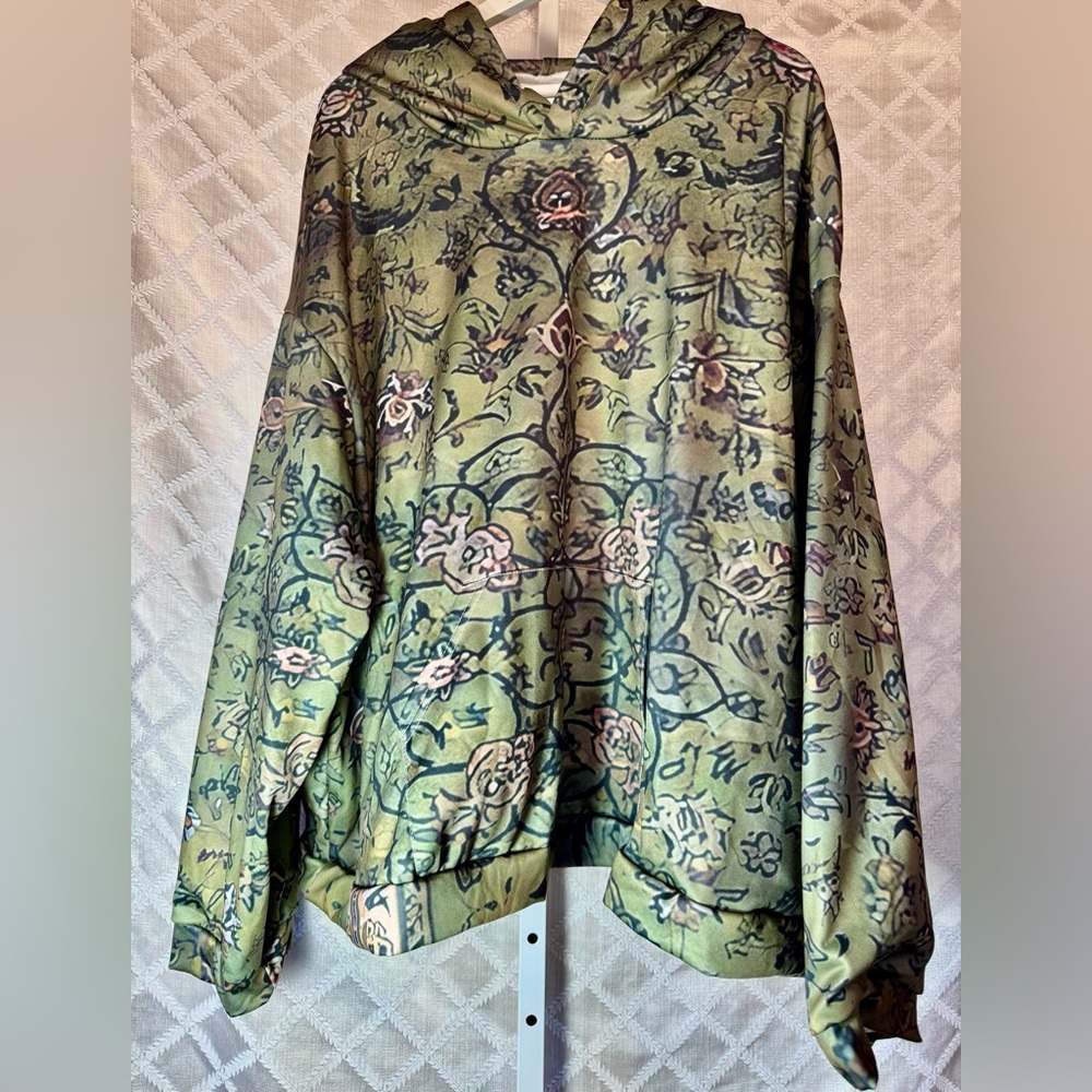 Olive Green Hoodie with a Bohemian Print, 4X